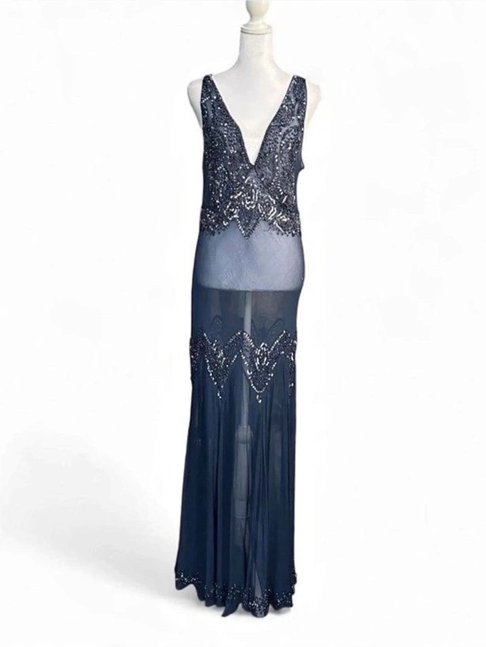 Adrianna Pappell silk beaded shell slip dress